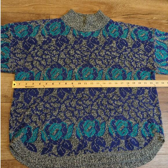 VTG Alyssa Brooke Women Large Pullover Knit Sweater Turtleneck Mock Neck Teal - Picture 6 of 7
